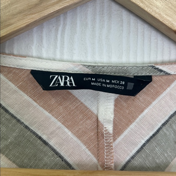 Zara - Striped Colorful Linen Blend Long Sleeve Crop Tie Blouse Size Medium - Picture 7 of 8